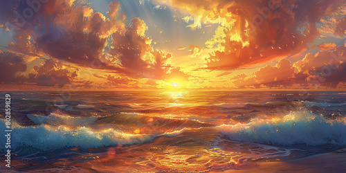 Sunset over the ocean, banner #802859829