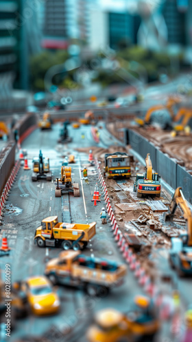 miniature representation of a road construction as a concept of road modernization, created with generative AI technology