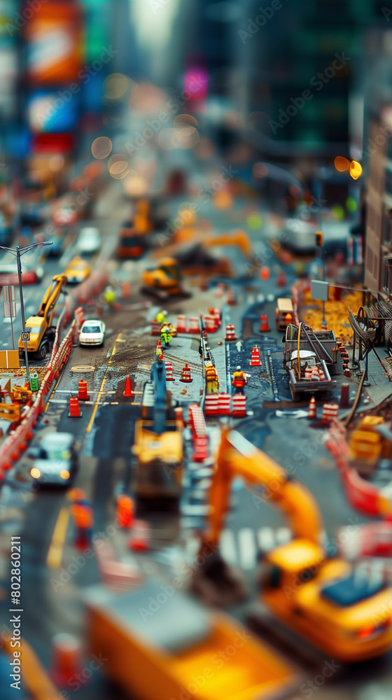 Obraz premium miniature representation of a road construction as a concept of road modernization, created with generative AI technology