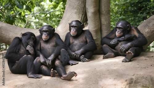 a group of chimpanzees enjoying a leisurely aftern upscaled 65 photo