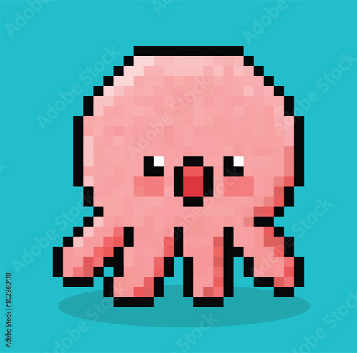 octopus cartoon in 8 bit pixel art.