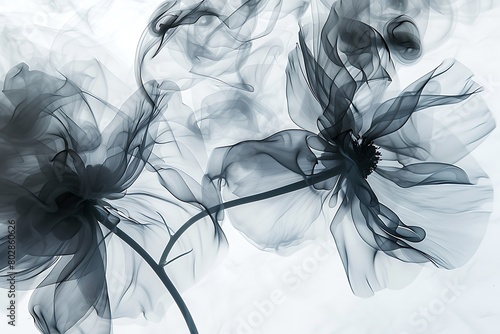 Abstract florals etched in smoke, a monochrome ballet of forms.
