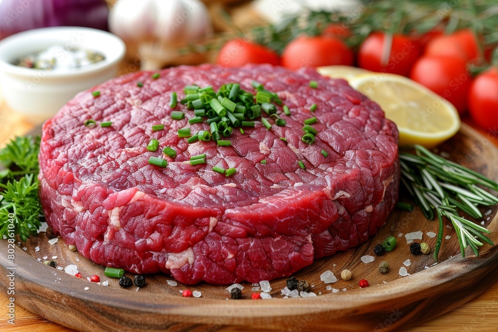 Raw Meat on Wooden Cutting Board Raw Meat on Wooden Cutting Board