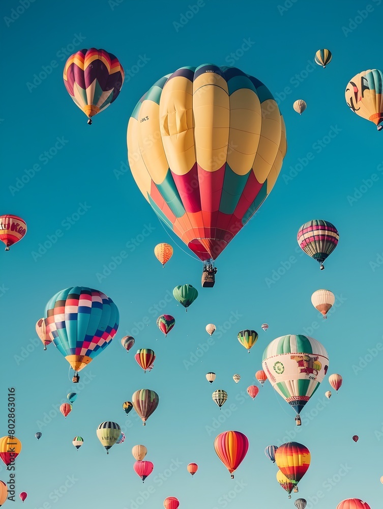 Obraz premium Vibrant Hot Air Balloon Festival Filling the Sky with Colorful Patterns and Adventure