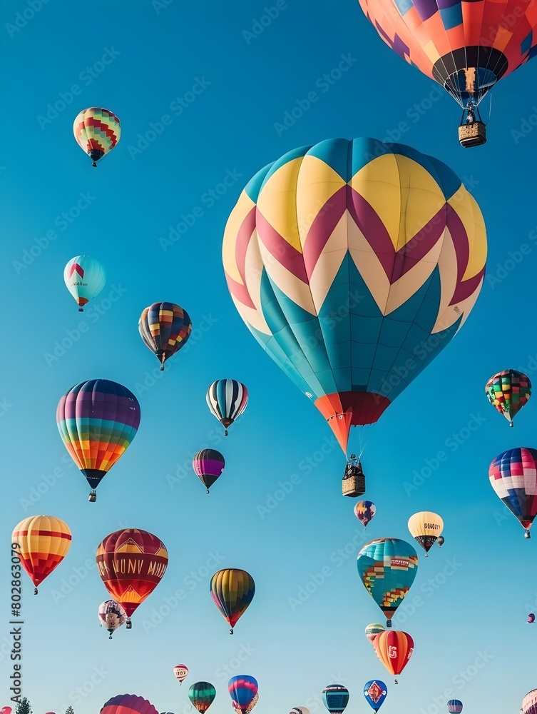 Obraz premium Vibrant Hot Air Balloon Festival Filling the Colorful Sky with Patterns and Shapes