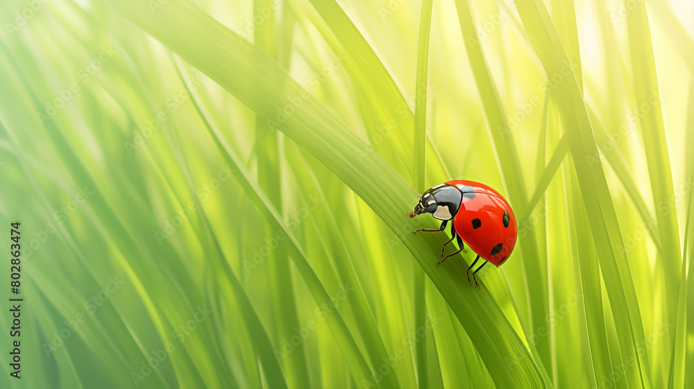 Obraz premium ladybug is sitting on a green leaf