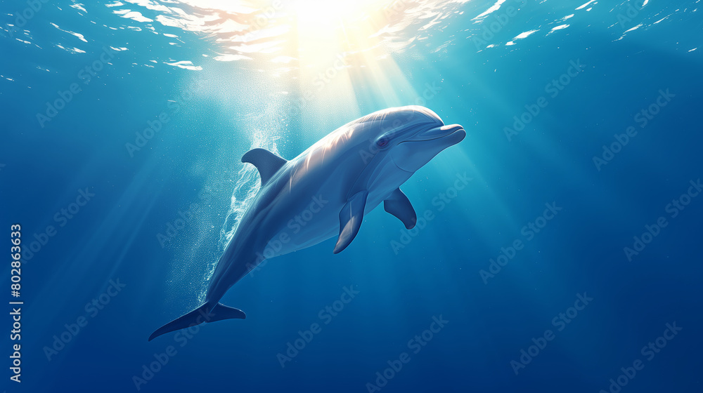 Obraz premium Dolphin is swimming in the deep ocean