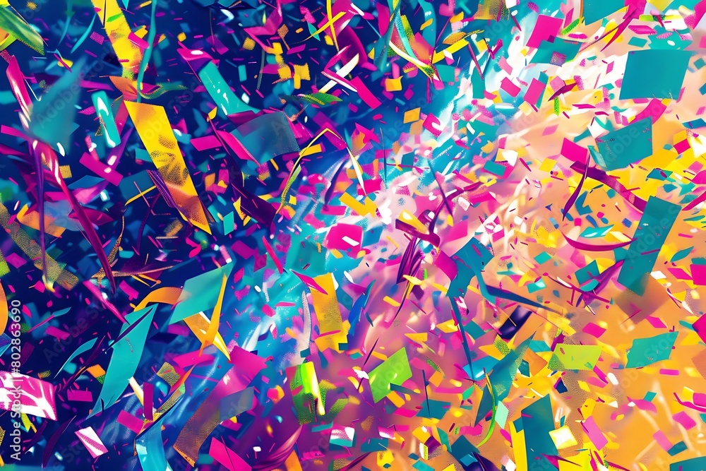 An abstract representation of a sports festival with colorful confetti.