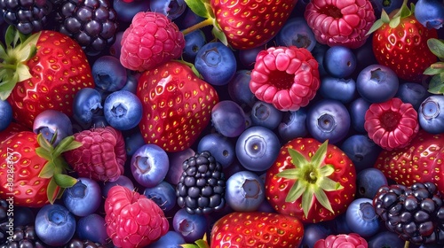 A variety of fresh berries, including strawberries, blueberries, raspberries, and blackberries.