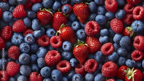 A variety of fresh berries, including strawberries, blueberries, and raspberries. photo