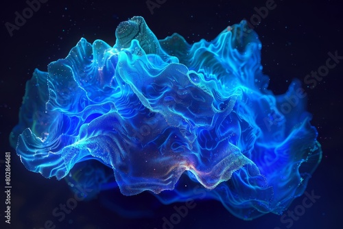 Enigmatic Blue Glowing Abstract Organic Shape on Dark Background © Flow_control