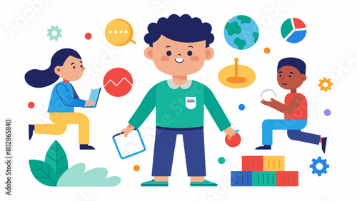 To support students with dyspraxia a school has implemented a sensory integration program where students engage in specific activities to help improve. Vector illustration