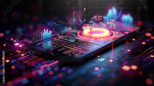 professional trading or financial portfolio management and planning for business performance growth, mobile app and screens chart analysis concept as wide banner design created by ai