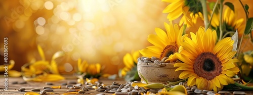 Banner background with sunflowers with copy space.