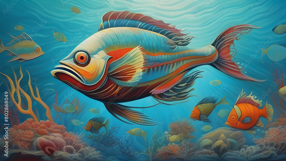 Naklejka premium Abstract background marine life steel waves colour