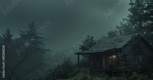 the storm rages outside, inside a secluded cabin, a group of travelers find themselves trapped © Khajornyot