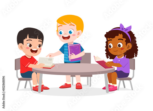 little kid study together with friends