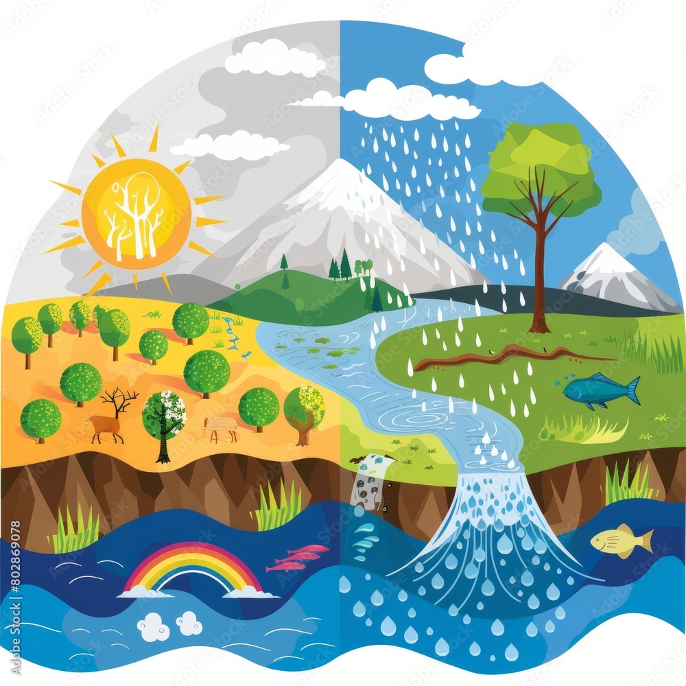 Obraz premium A colorful diagram explaining the water cycle