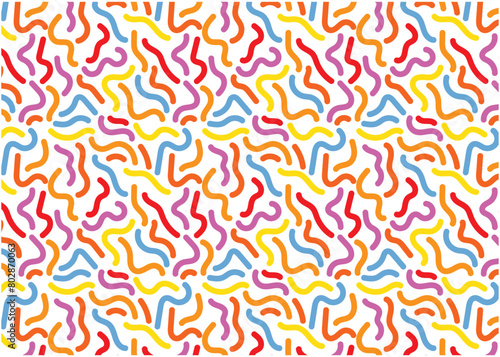 Abstract colorful line doodle seamless pattern. Creative art background collection for children or festive celebration design.monochrome geometric shapes.