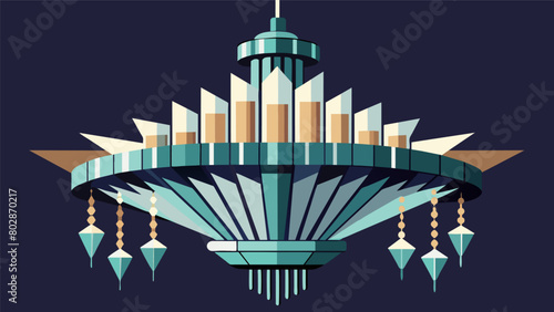 A stunning Art Deco chandelier with its cascading crystal tiers and ornate metalwork is a statement piece that would elevate any interior design.. Vector illustration
