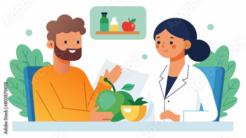 A patient meeting with a nutritionist to discuss dietary changes that could potentially improve their health and wellbeing..
