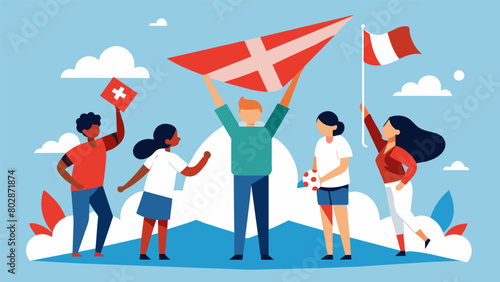 A group of teenagers using their creativity to create an unconventional kite one in the shape of their countrys iconic landmark while adding pops of. Vector illustration