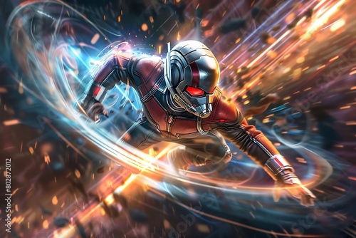 Artistic rendering of Ant-Man shrinking into quantum realm