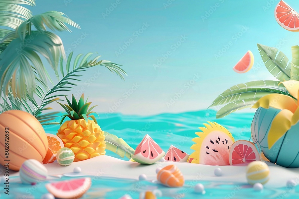 3D Animation summer illustration for summer time background and summer vibes.