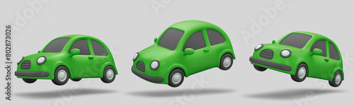 Jumping green cars isolated on gray background. Clipping path included
