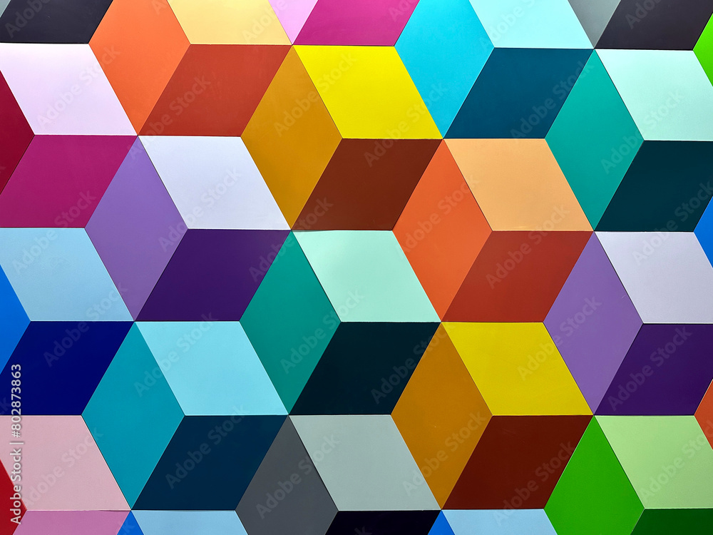 Three-dimensional square graphic colorful hexagon background cube shape.