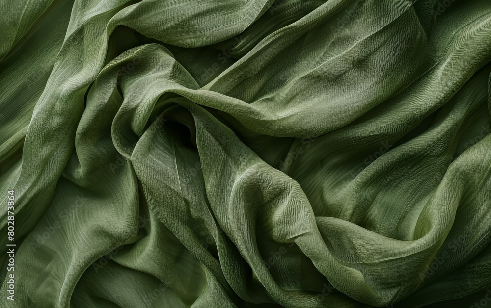 A green fabric with a pattern of lines and swirls A green fabric with a pattern of lines and swirls
