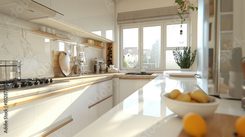 3d rendering modern kitchen counter with white and beige design