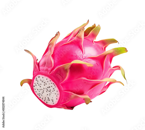 One fresh whole ripe dragon fruit isolated on transparent background. Generative AI