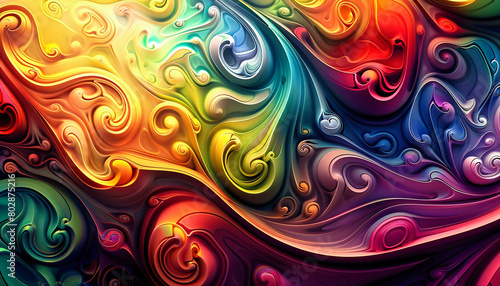 A colorful  abstract painting with swirls and curves
