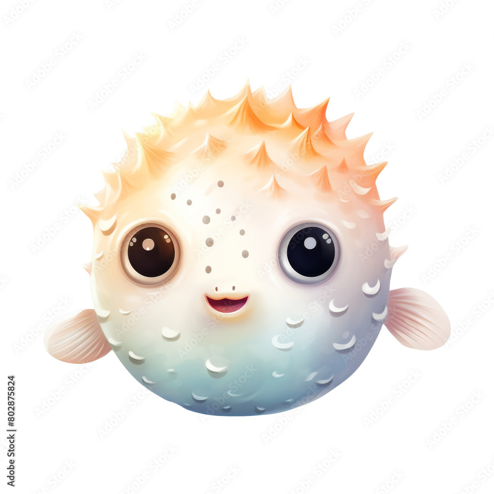 Fototapeta premium Pufferfish Isolated Detailed Watercolor Hand Drawn Painting Illustration