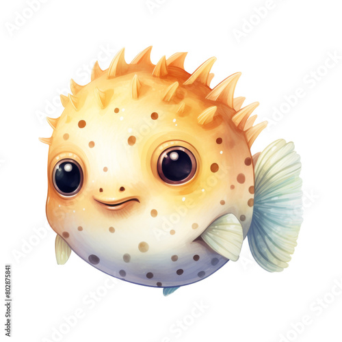Pufferfish Isolated Detailed Watercolor Hand Drawn Painting Illustration