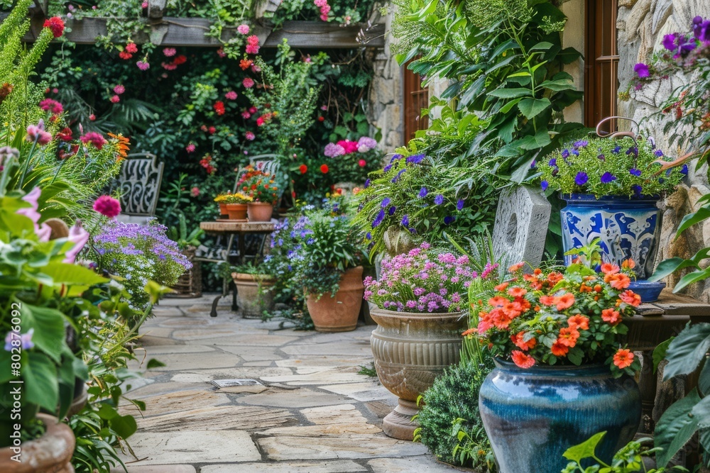small garden adorned with decorative pots