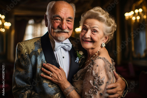 Beautiful mature couple celebrate carnival festival generative AI portrait