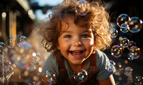 Little Girl Playing With Soap Bubbles