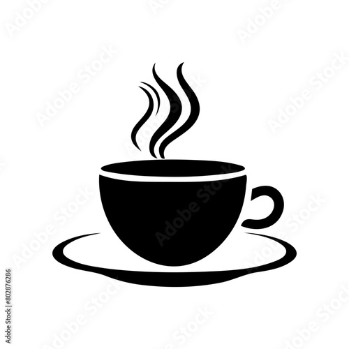 A black coffee cup with steam rising from it