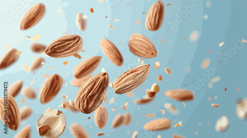almonds and almond splitter flying in the air with li