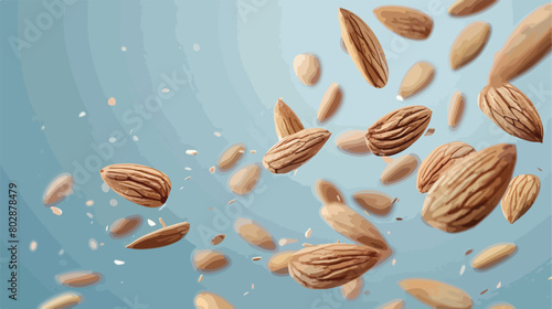almonds and almond splitter flying in the air with li