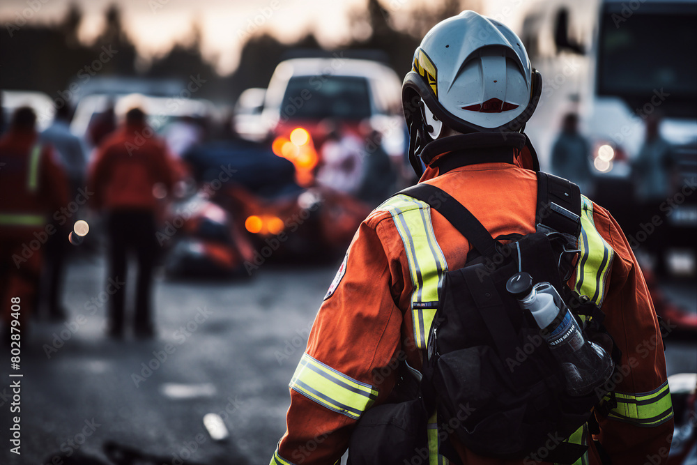 AI generated image of rescuer teams provide medical assistance after accident