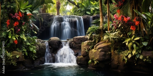 Lush tropical waterfall oasis