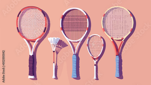 Badminton rackets and shuttlecocks on color background © Amber