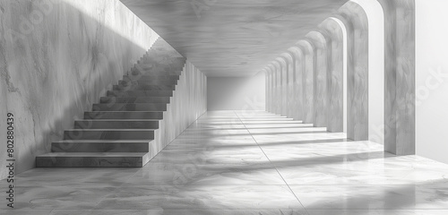 corridor with columns and stairs. abstract architectural background. tunnel. corridor