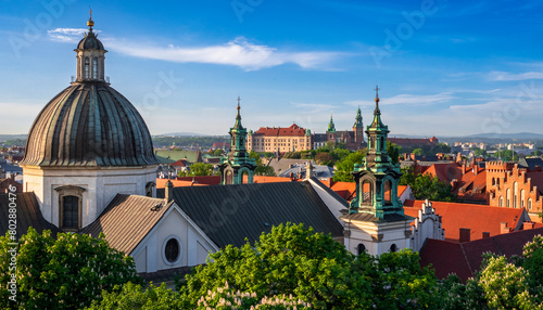 Church of St. Anne with panorama of Krakow Old Town and Wawel Castle, Poland photo