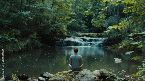 The sound of birds chirping and a distant waterfall provide a calming soundtrack for the mans reflections.