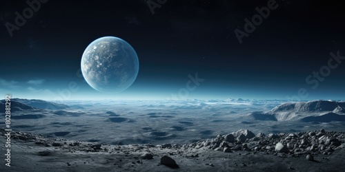 Majestic alien landscape with large moon