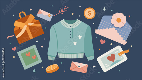 Nestled a faded sweaters and old photos a bundle of love letters tied with a ribbon tinkles with the sound of coins.. Vector illustration